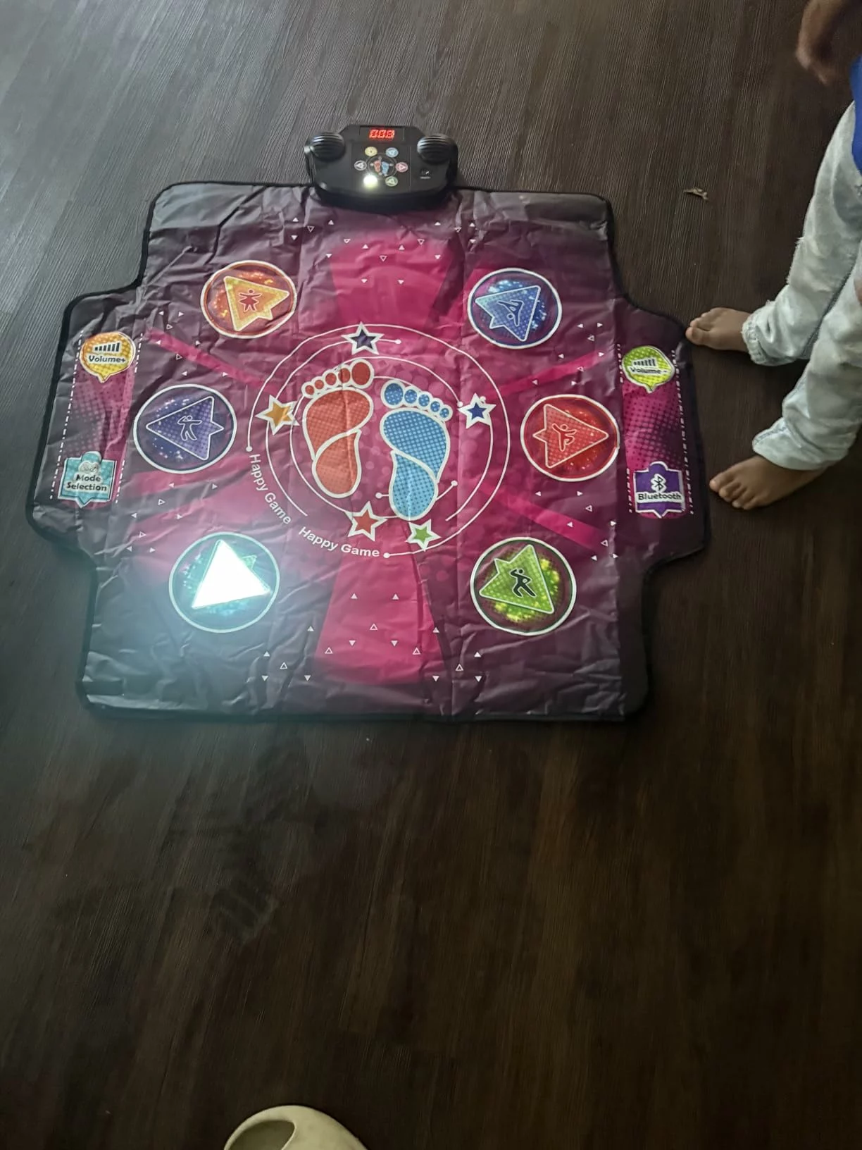Click to view full screen Electronic Dance Mat for Kids, Upgraded Light-Up 6 Button Bluetooth Play Pad with Music photo review