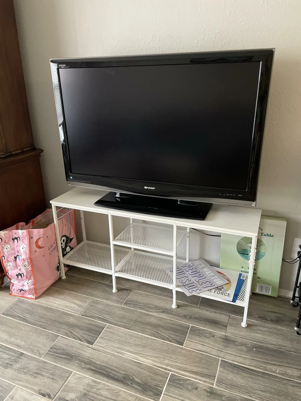 Click to view full screen Furologee TV Stand for 55 Inch, Entertainment Center with Open Storage Shelves, Media Console Table with Soundbar Shelf for Living photo review