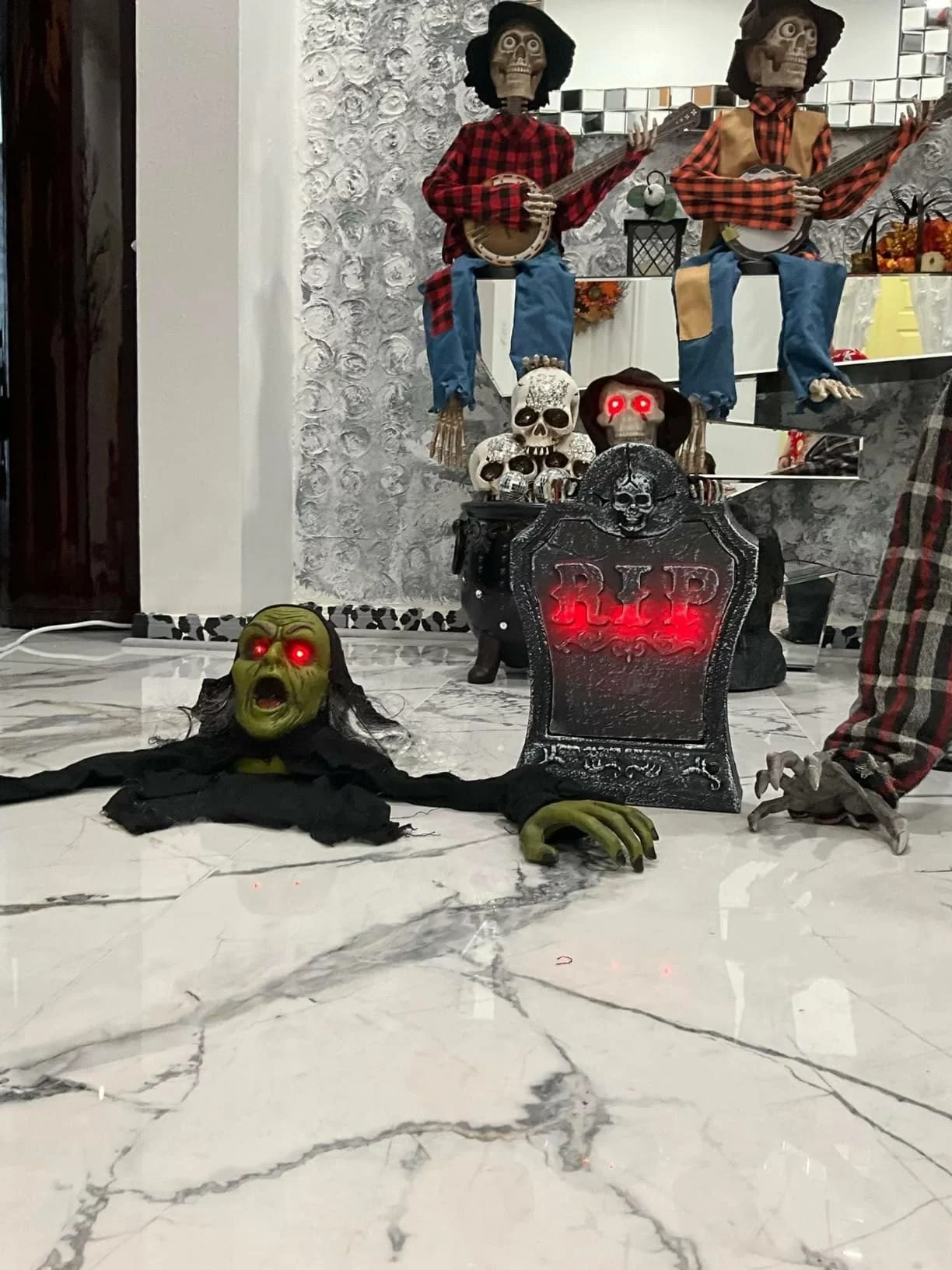Click to view full screen JOYIN Halloween Zombie Groundbreaker Decoration, Outdoor Animated Prop with Flashing Eyes & Sound for Yard Lawn Graveyard Haunted House Decor photo review