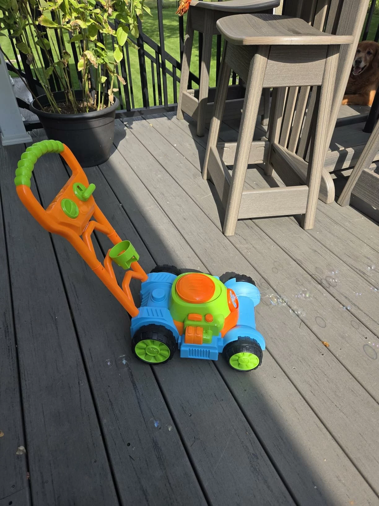 Click to view full screen Bubble Lawn Mower Toddler Toy, Pretend Play Bubble Blower Machine for Kids Boys Girls, Push Toy Outdoor Indoor Birthday Gift photo review