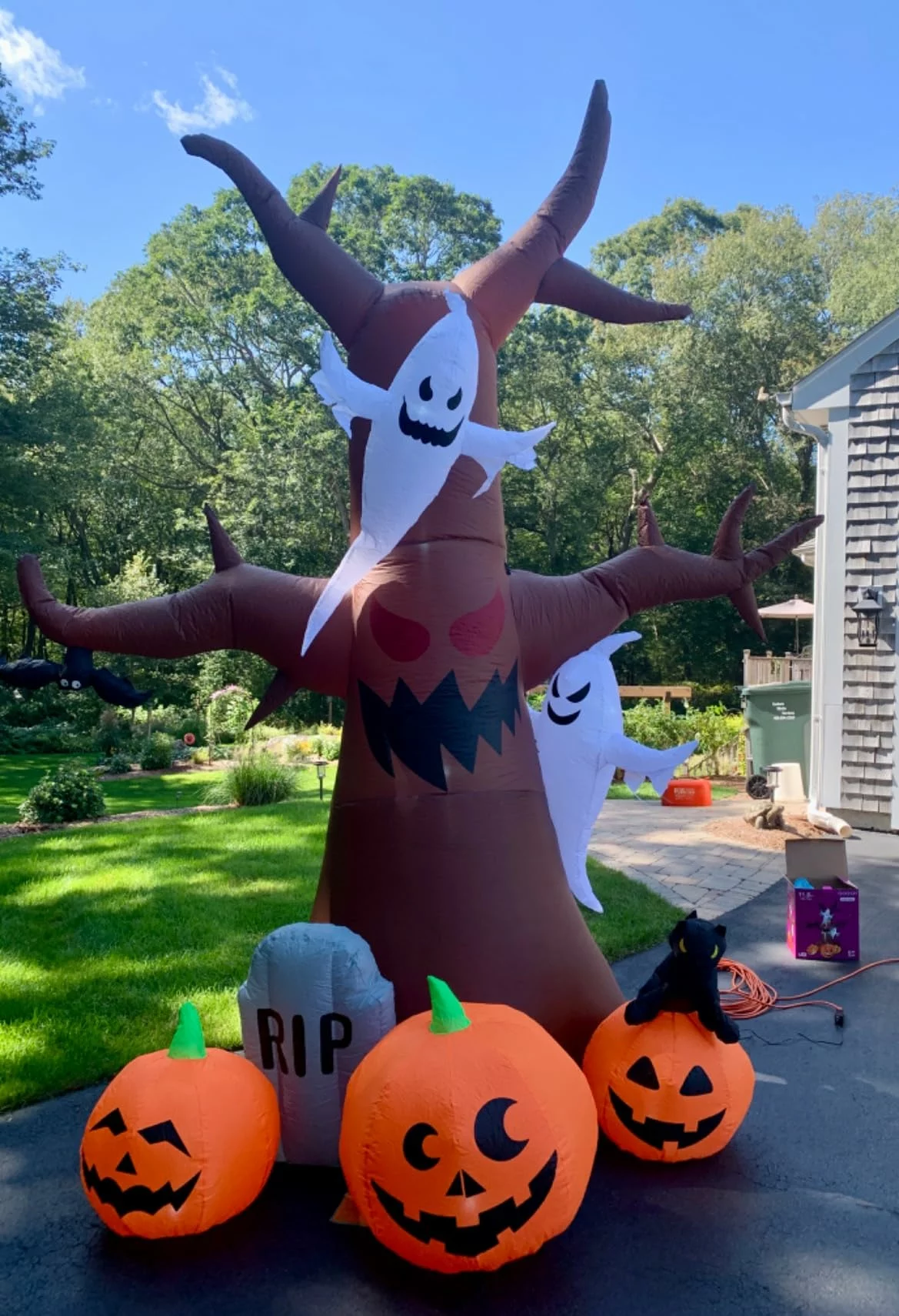 Click to view full screen 12FT Halloween Inflatable Scary Dead Tree with Pumpkin Ghost Tombstone Blow Up Outdoor Yard Decorations Built-in LED Lights photo review
