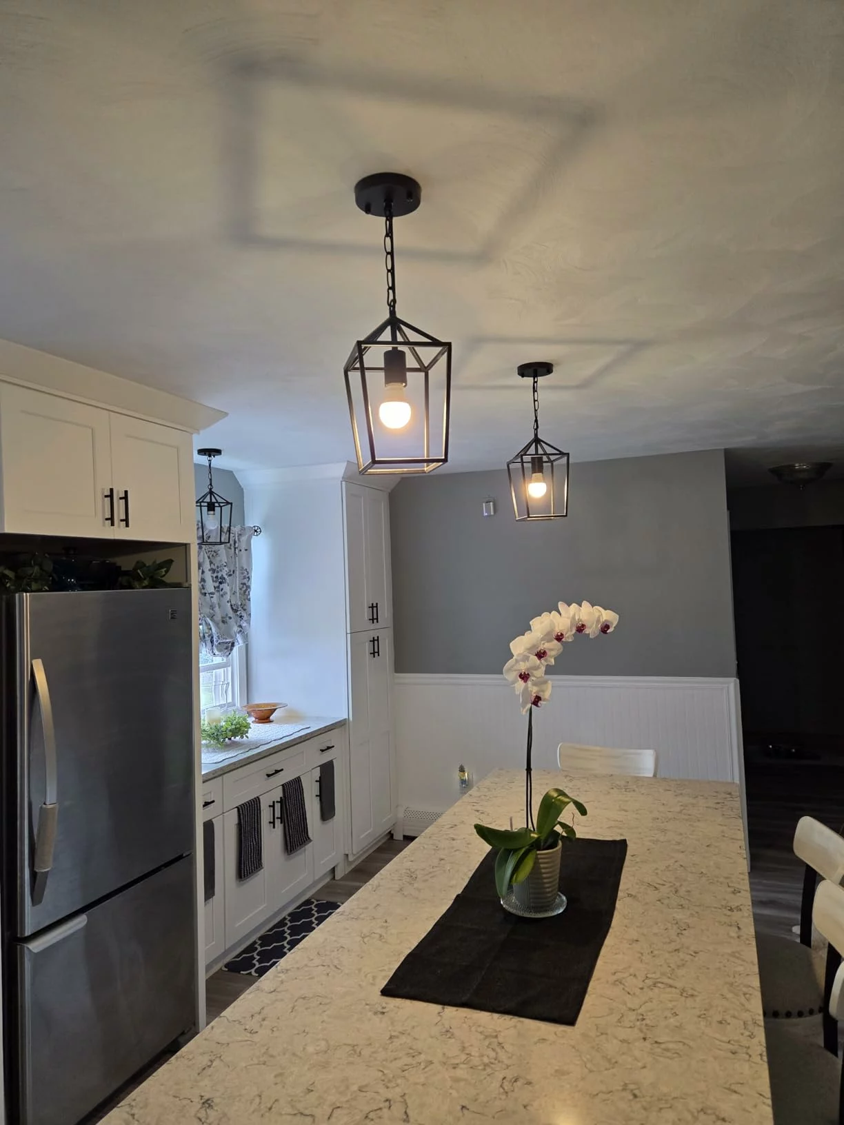 Click to view full screen 2-Light Hanging Pendant Light Fixture, Black Metal Cage, Farmhouse Industrial Style for Kitchen & Dining photo review