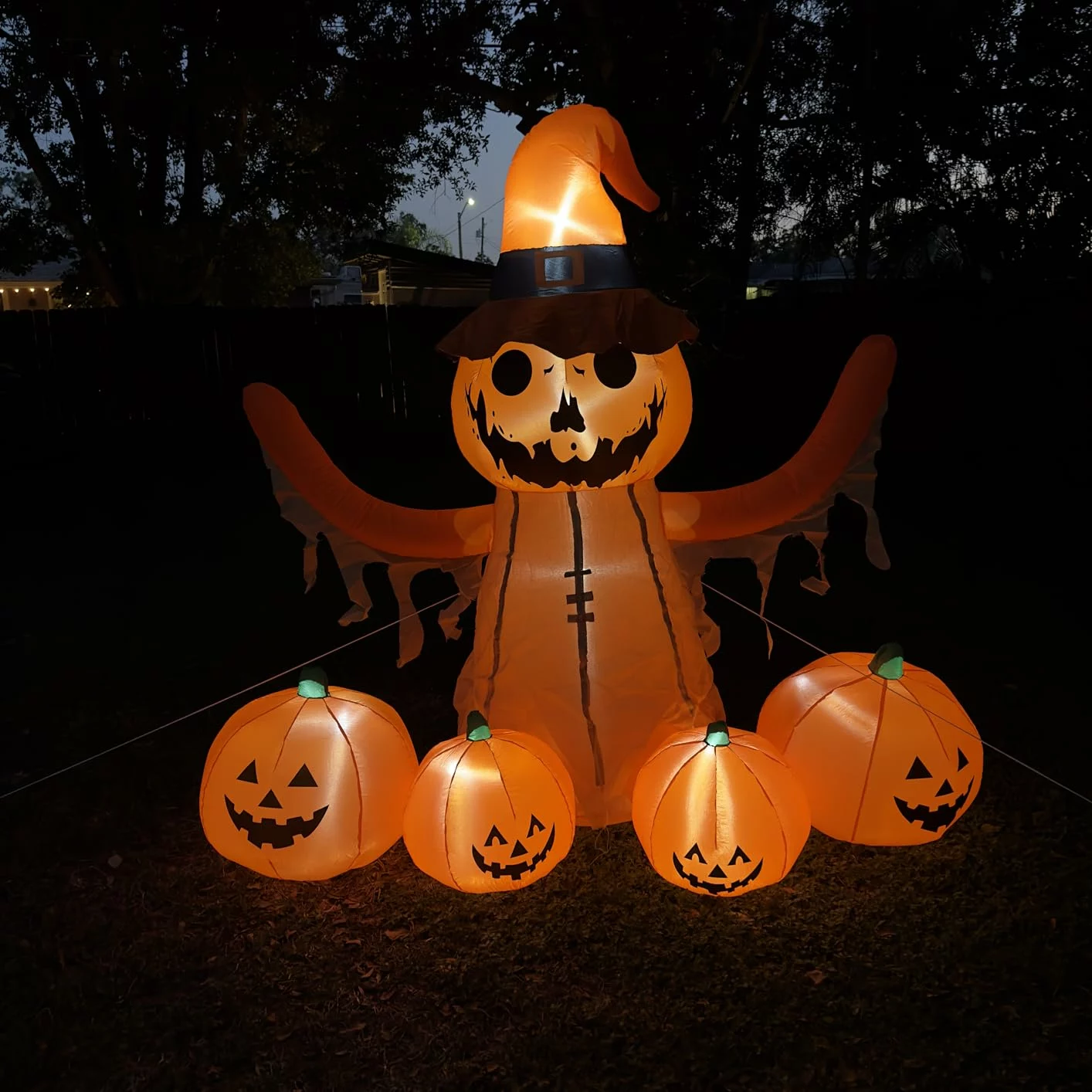Click to view full screen 8FT Halloween Inflatable Pumpkin Scarecrow with LED Lights, Blow Up Yard Garden Lawn Outdoor Decorations photo review