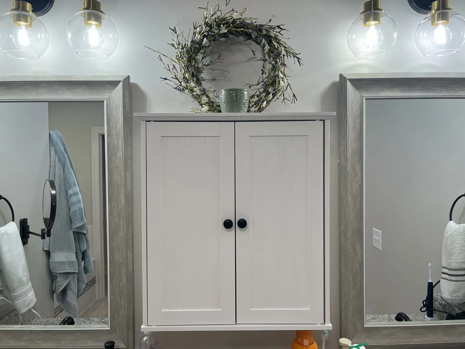 Click to view full screen Wall Mounted Bathroom Storage Cabinet, 2 Door Medicine Cabinet Over Toilet with 3-Tier Shelves, Solid White photo review
