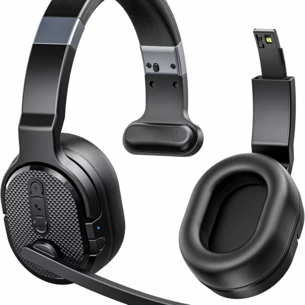 Trucker Bluetooth Headset Wireless with Noise Cancelling Mic, 50Hrs Talktime Headphone Single/Dual Mode for Office Driving