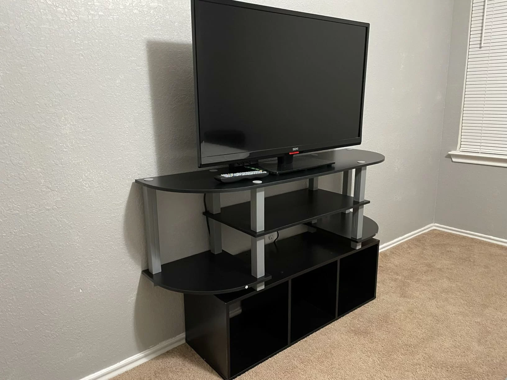 Click to view full screen Furinno Turn-N-Tube No Tools 3D TV Stand for 55 inch Entertainment Center Media Storage Shelf 3 Tier Home Table Round Tubes photo review