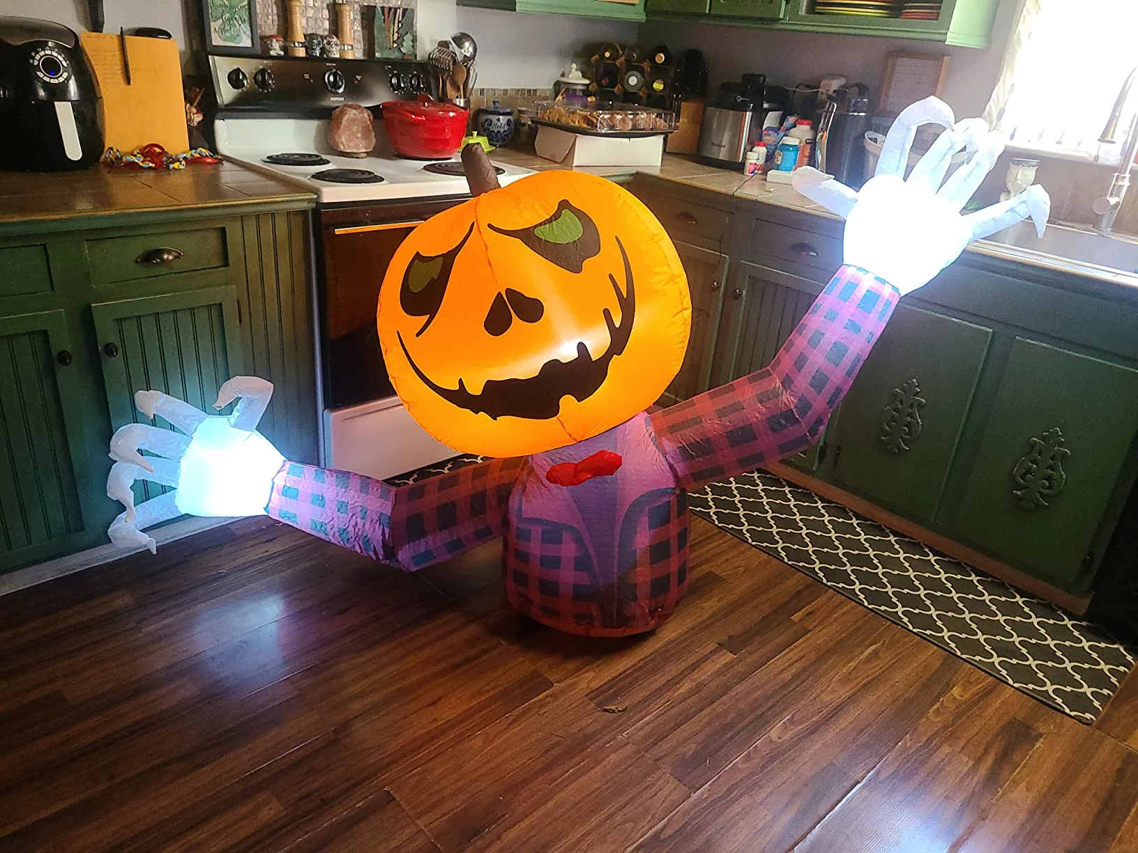 Click to view full screen 7FT Halloween Inflatable Giant Pumpkin Ghost with LED Lights, Blow Up Outdoor Yard Porch Lawn Garden Decor photo review