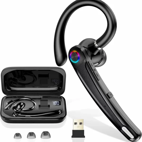 Bluetooth Headset V5.4 Wireless Earpiece with Dual Mic Noise Cancelling, 115H Playtime Hands-Free Headphone for Trucker Work