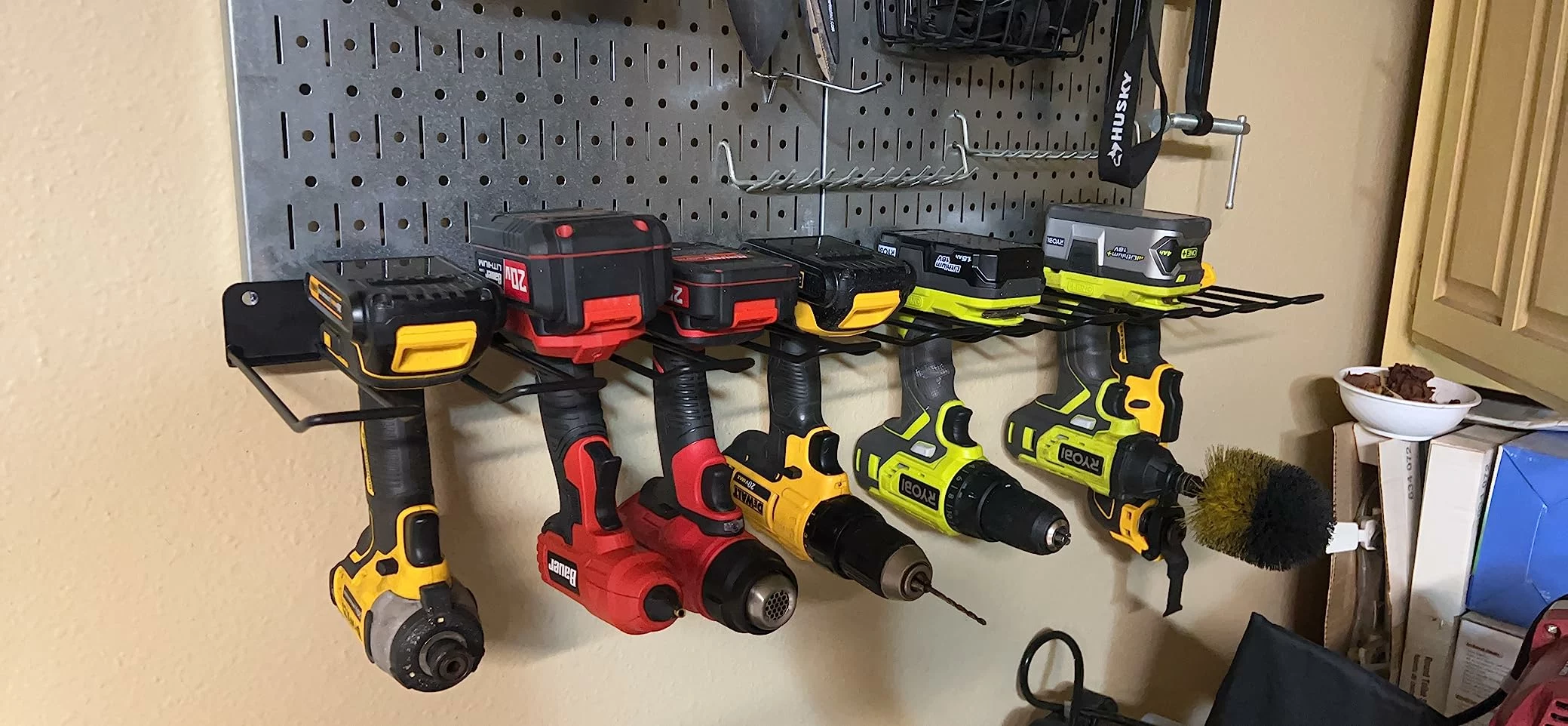 Click to view full screen Power Tool Organizer 2Pcs Drill Holder Wall Mount Garage Storage Rack For Handheld And Power Tools Metal Drill Holder For Garage Shed photo review