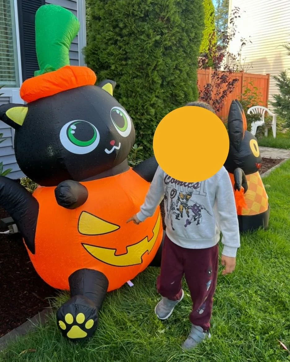 Click to view full screen 7FT Halloween Inflatable Pumpkin Patch with Tombstone Black Cat Bat Blow Up Yard Decoration with LED Lights photo review