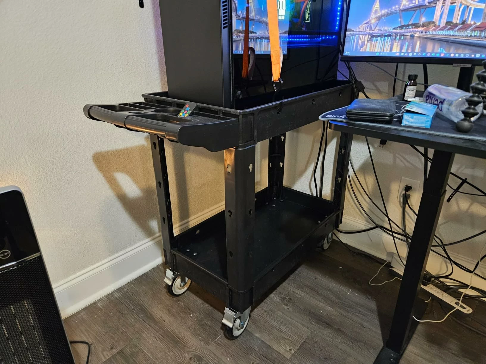 Click to view full screen Utility Cart On Wheels 550Lbs Capacity Service Cart 40x17In Rolling Work Cart 2 Shelf Heavy Duty Plastic For Warehouse Garage photo review