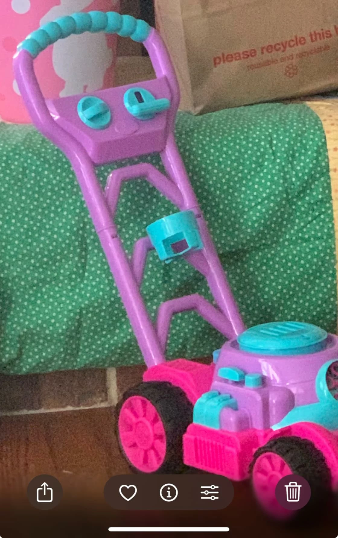 Click to view full screen Bubble Lawn Mower Toddler Toy, Pretend Play Bubble Blower Machine for Kids Boys Girls, Push Toy Outdoor Indoor Birthday Gift photo review