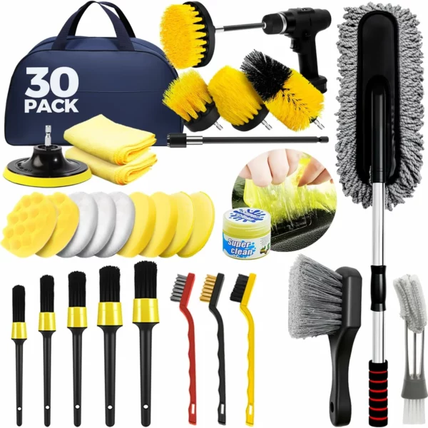 30Pcs Car Detailing Kit Car Detailing Brush Set Car Wash Cleaning Kit With Dusters Extendable Handle For Exterior Cleaning