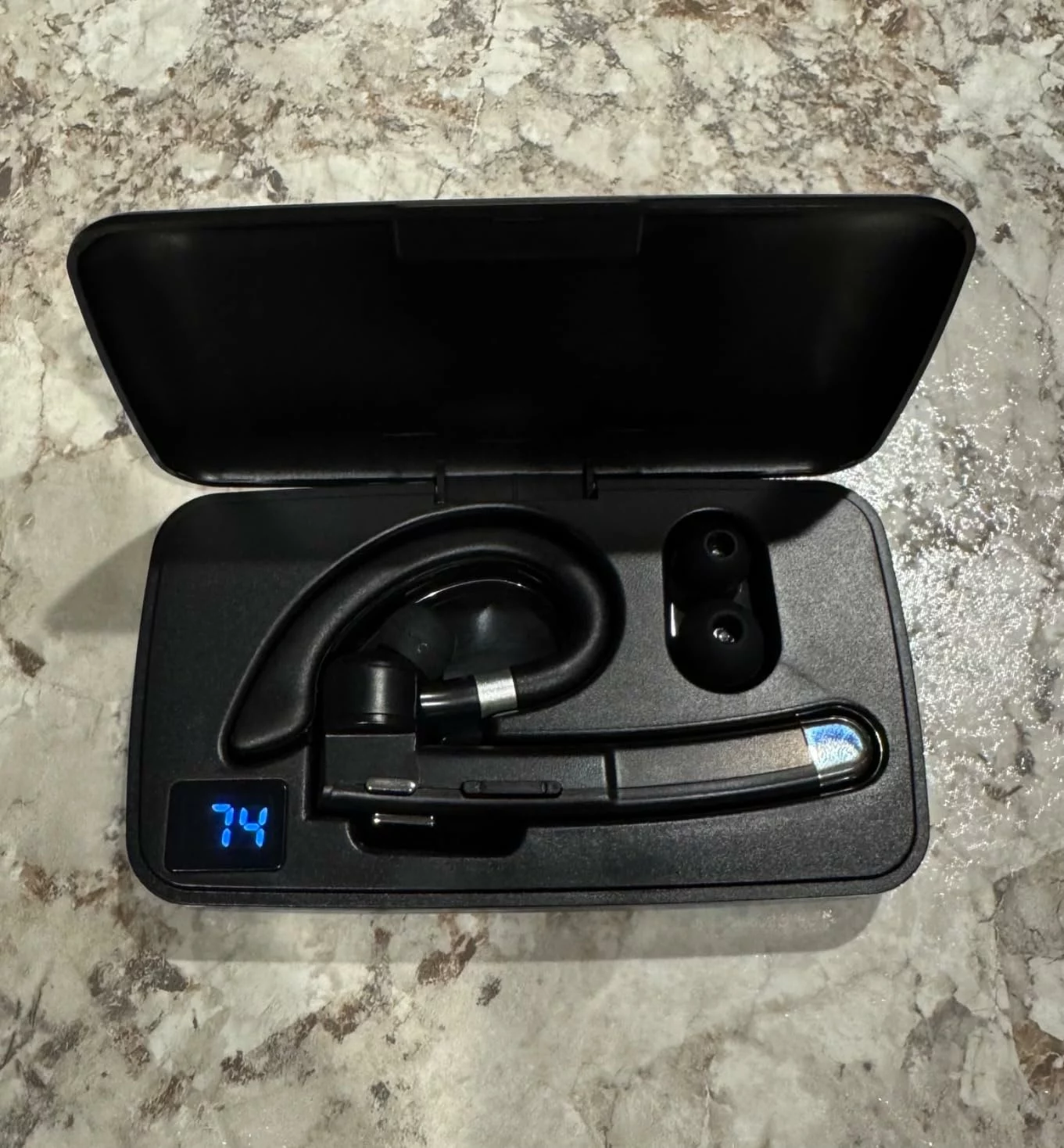Click to view full screen Bluetooth Headset for Cell Phones with LED Charging Case, 500Hrs Standby Hands-Free Earphone Bluetooth 5.4 Rotatable Mic photo review