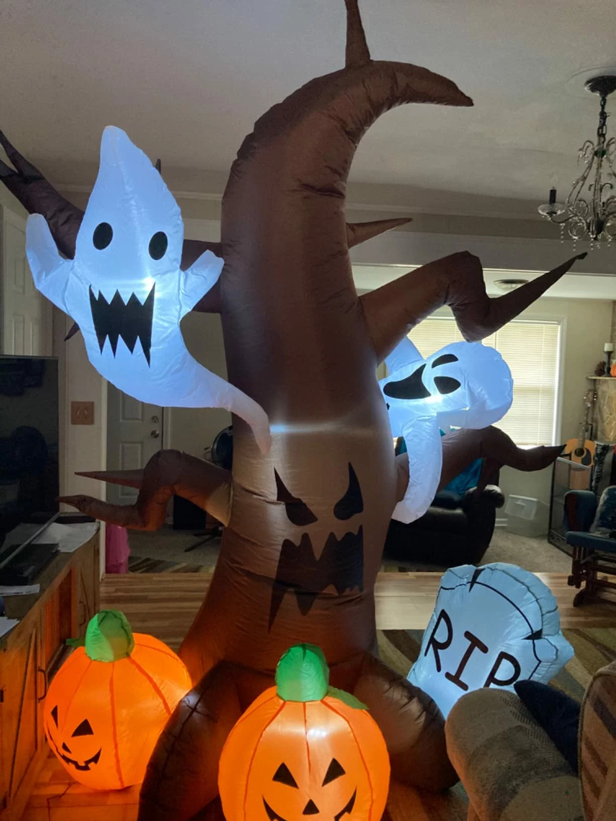 Click to view full screen 7FT Halloween Inflatable Giant Pumpkin Ghost with LED Lights, Blow Up Outdoor Yard Porch Lawn Garden Decor photo review