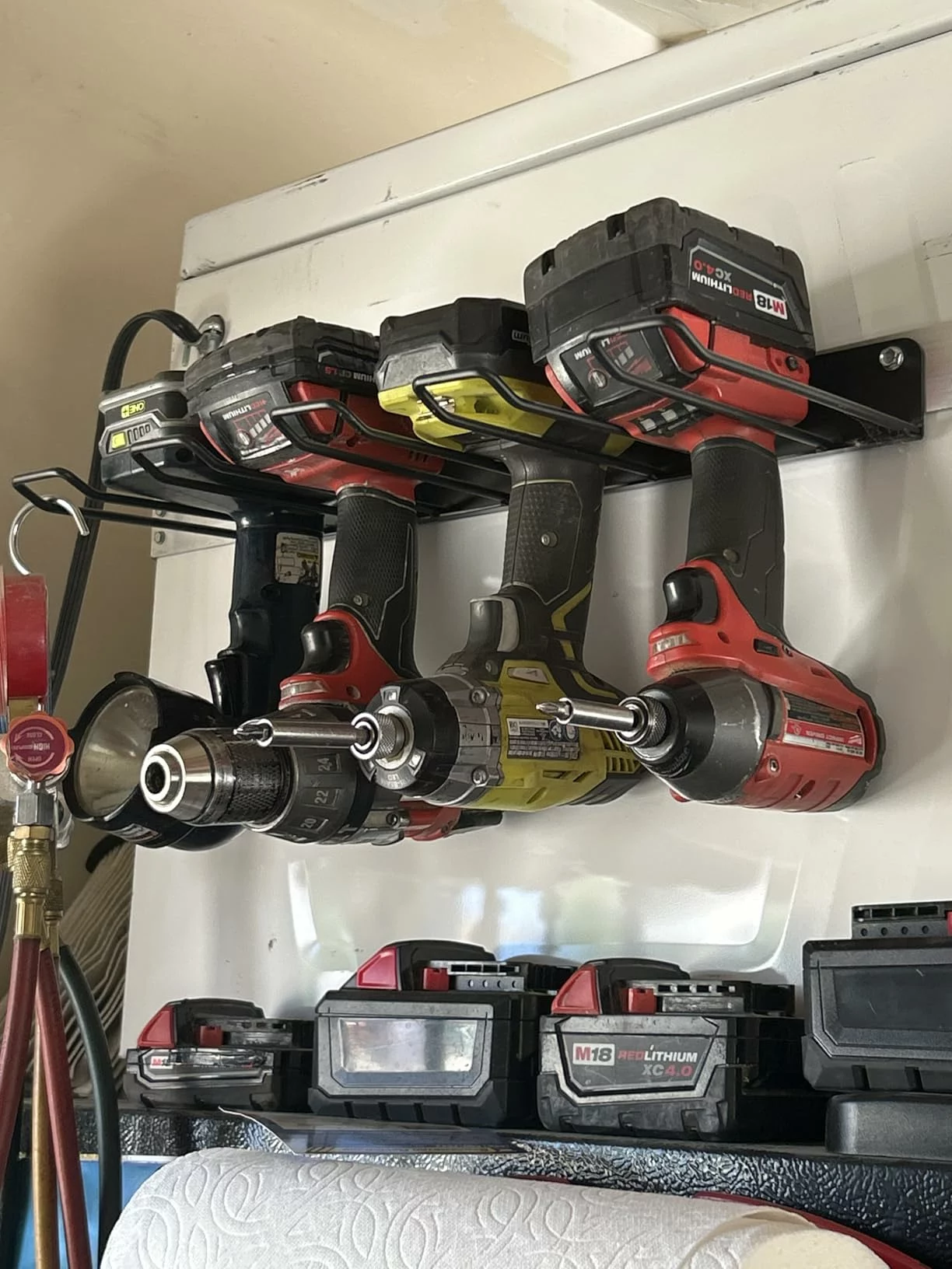 Click to view full screen Power Tool Organizer 2Pcs Drill Holder Wall Mount Garage Storage Rack For Handheld And Power Tools Metal Drill Holder For Garage Shed photo review