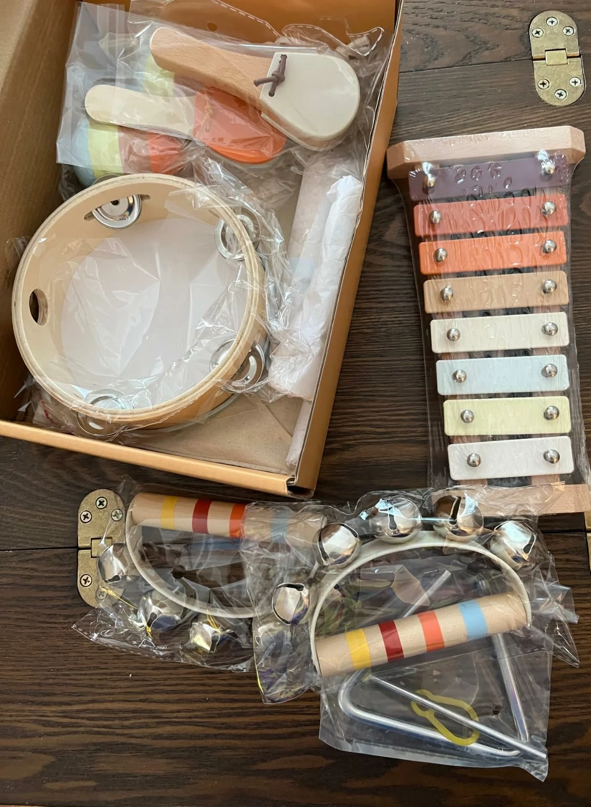 Click to view full screen Baby Musical Instruments Set, Montessori Wooden Percussion Toys Xylophone Maracas Tambourine for Toddlers Kids Ages 18M-4 Years photo review