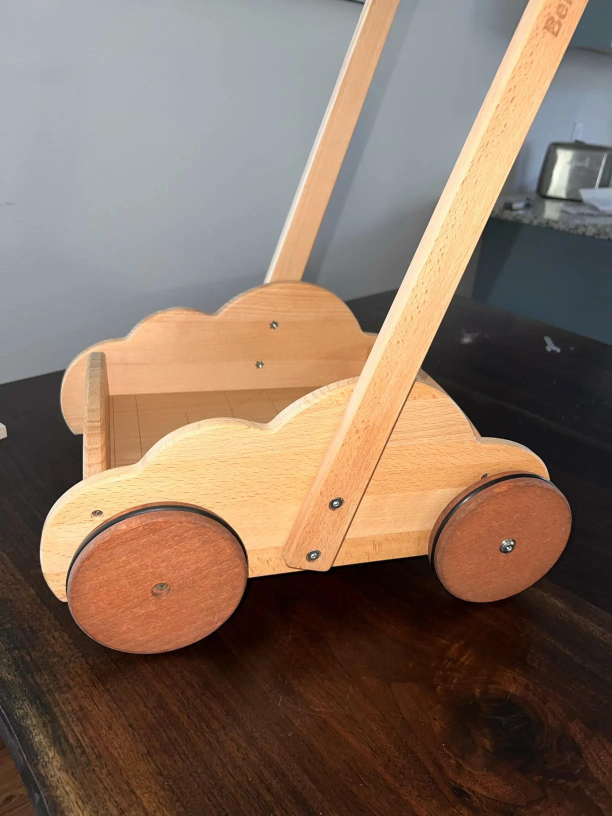 Click to view full screen Beright Wooden Baby Walker Push Toy, Montessori Learning Walking Toys for Toddlers, Natural Wood, No Blocks photo review