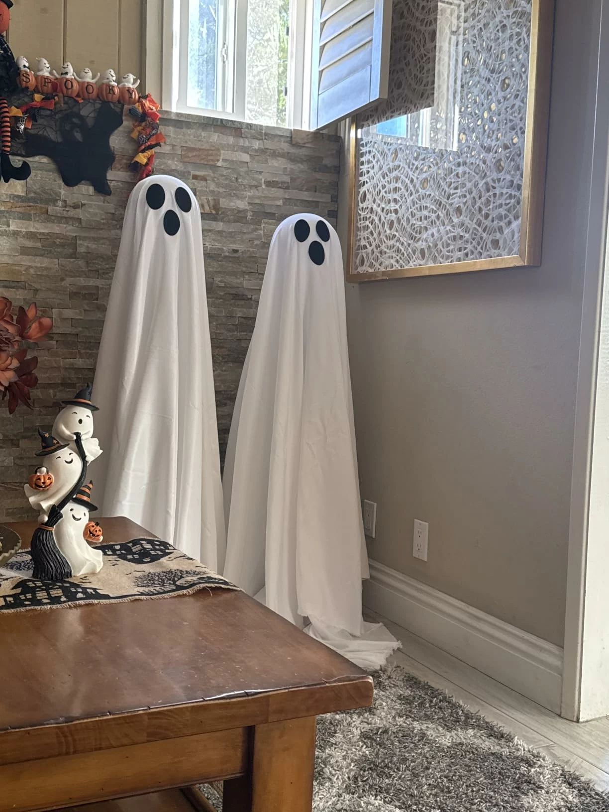 Click to view full screen Halloween Ghost Decorations Outdoor Waterproof 2 Pack with Remote String Lights, Battery Operated Yard Porch Decor photo review