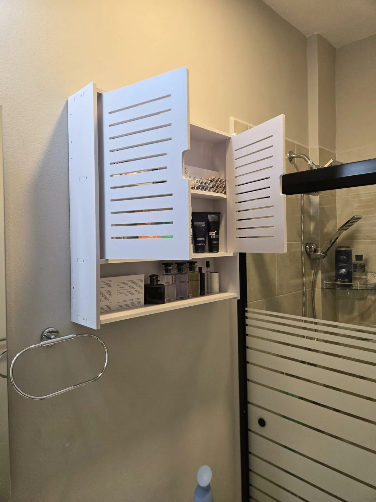 Click to view full screen Wall Mounted Bathroom Medicine Cabinet, White Over Toilet Storage Organizer for Towels, Bedroom & Kitchen photo review