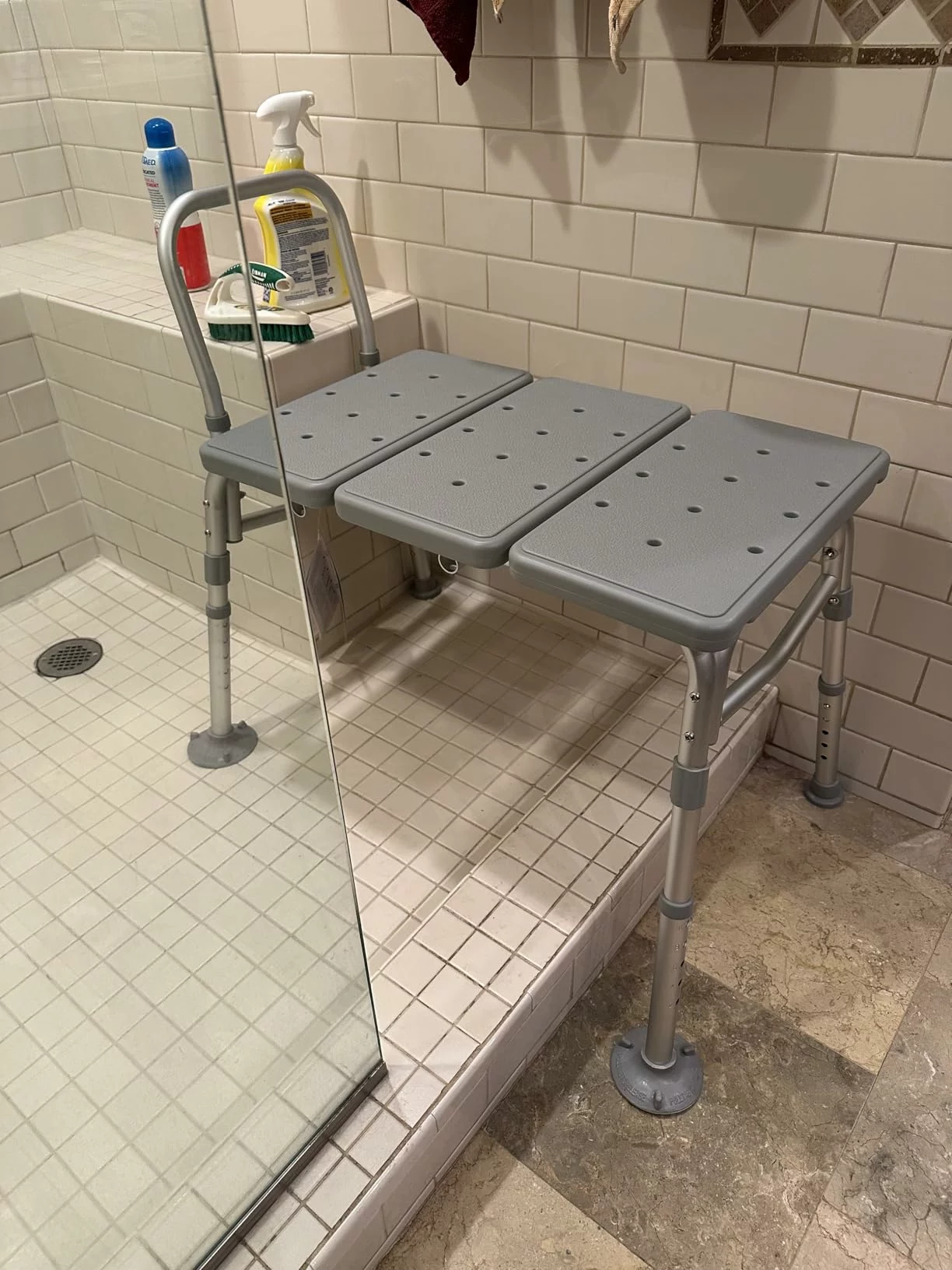 Click to view full screen Heavy-Duty Medline Transfer Bench – Adjustable Shower & Bath Seat for Seniors, Tool-Free Assembly, 400lbs photo review