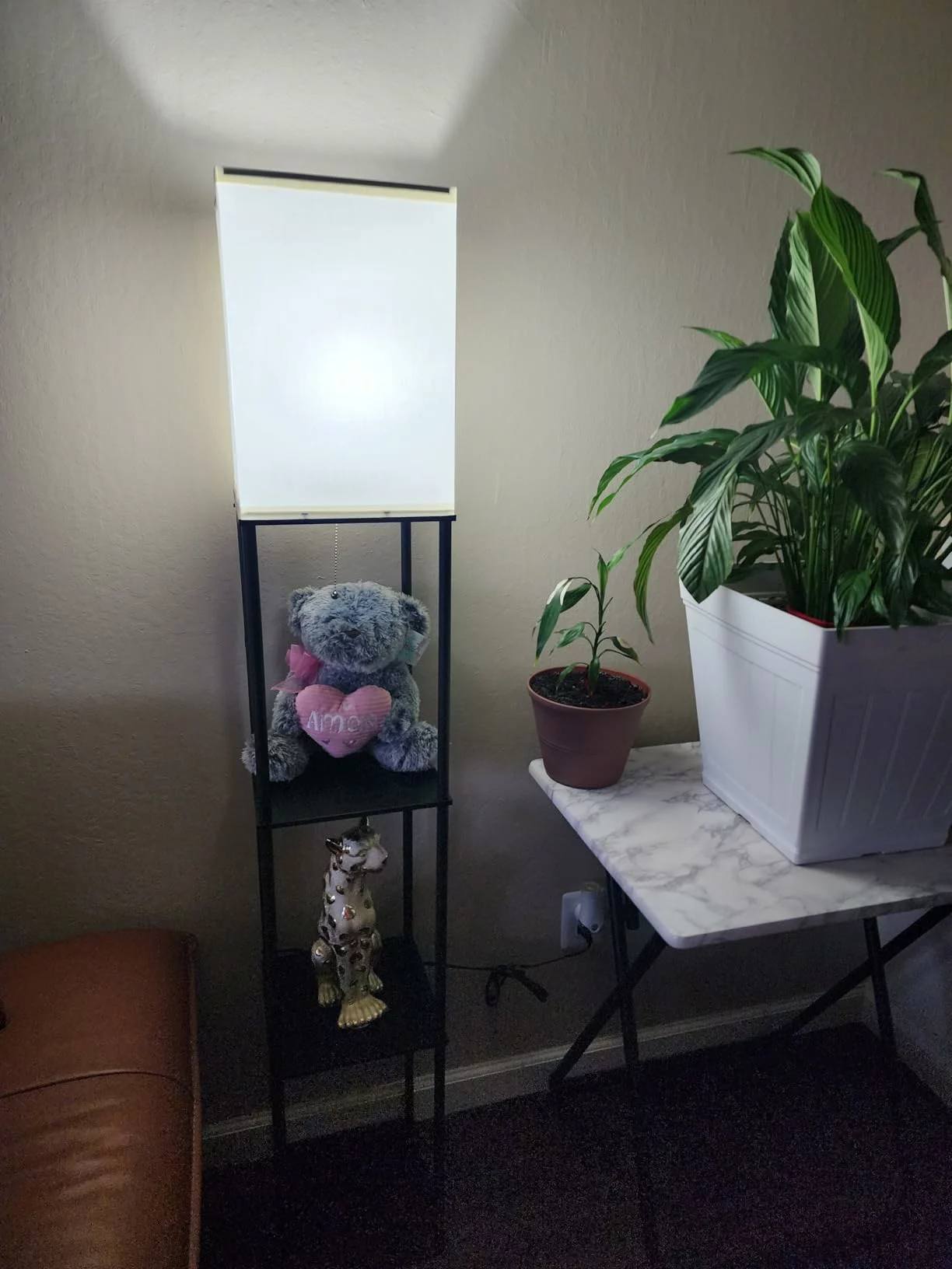 Floor Lamp with Shelves Modern Square Standing Lamp with 3 Color Temperature Bulb, Corner Display Bookshelf Lamp for Living Room photo review