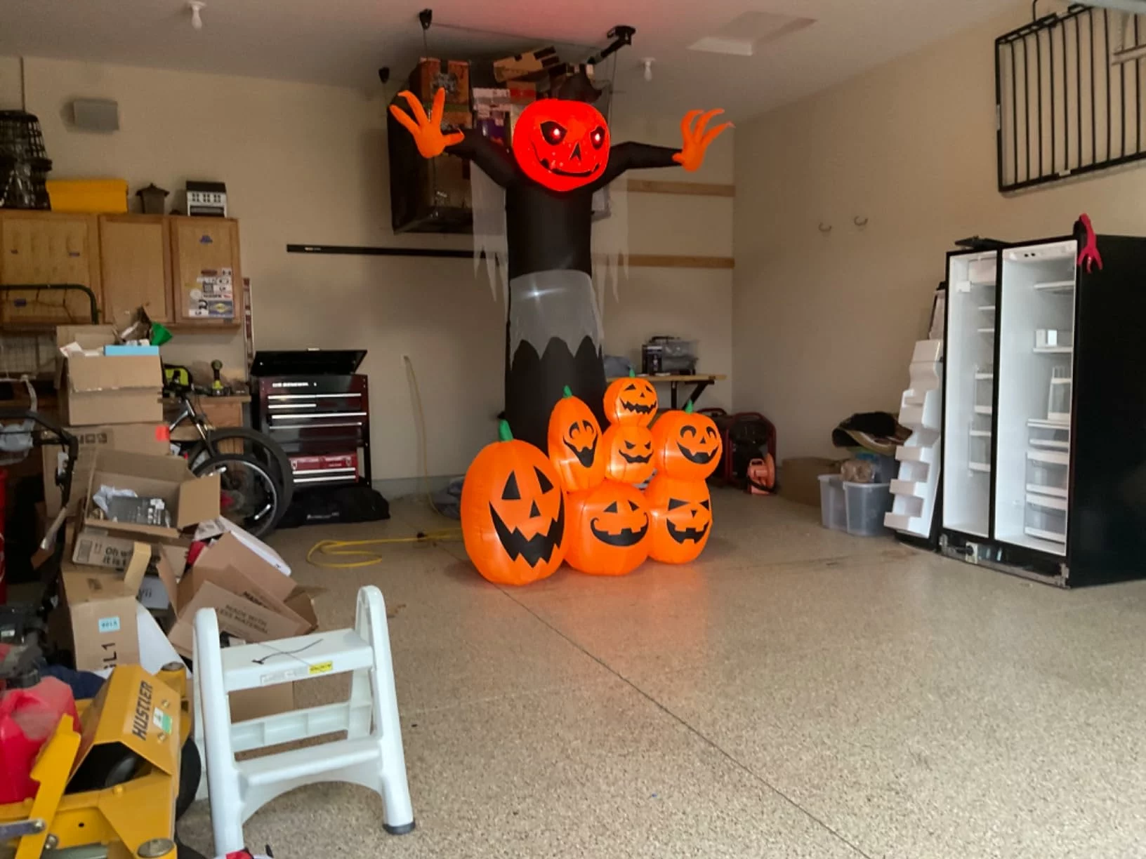 Click to view full screen 9FT Giant Halloween Inflatable Pumpkin Grim Reaper Ghost Blow Up Outdoor Yard Decorations with Rotating LED Light photo review