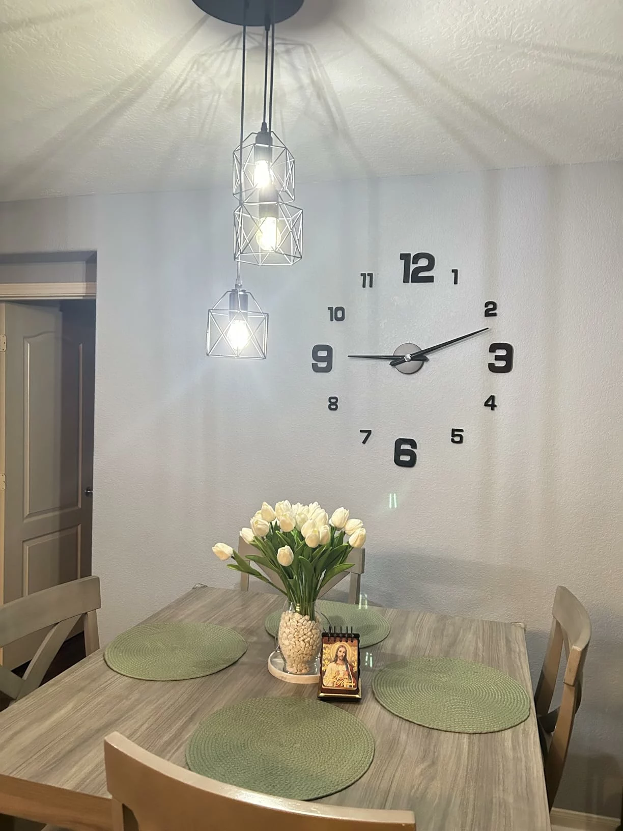 Click to view full screen 3-Light Hanging Pendant Light Fixture, Black Metal Cage, Farmhouse Industrial Style for Kitchen & Dining photo review