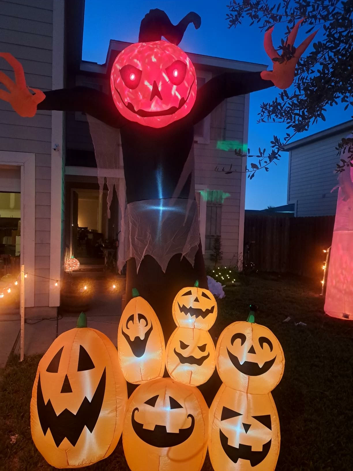 Click to view full screen 9FT Giant Halloween Inflatable Pumpkin Grim Reaper Ghost Blow Up Outdoor Yard Decorations with Rotating LED Light photo review