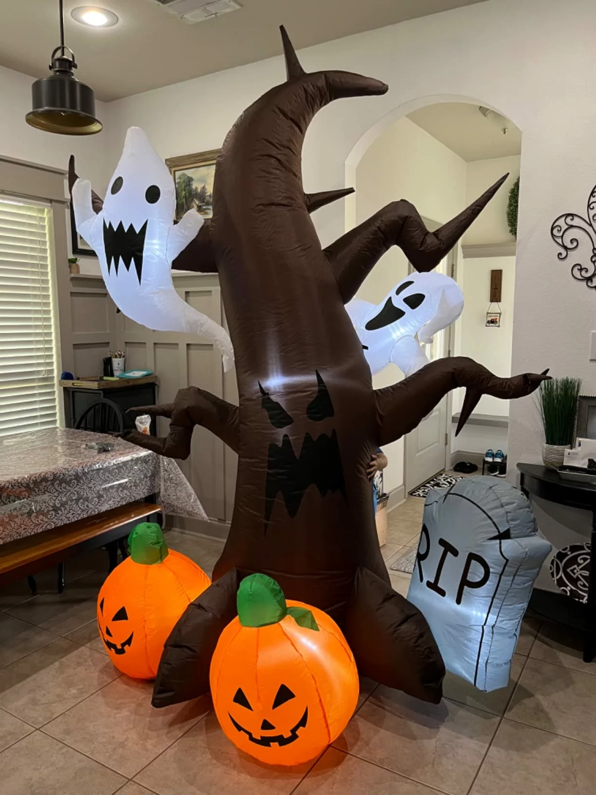 Click to view full screen 7FT Halloween Inflatable Giant Pumpkin Ghost with LED Lights, Blow Up Outdoor Yard Porch Lawn Garden Decor photo review