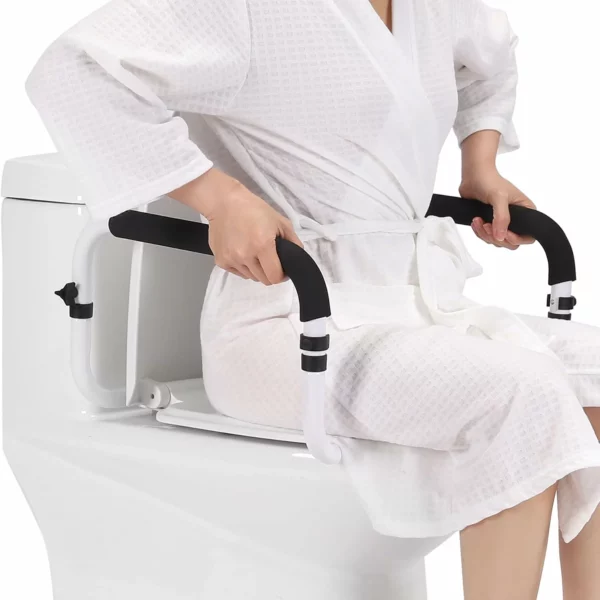 Toilet Safety Rail with Grab Bar – Adjustable Black and White Frame for Elderly, 350lb Capacity