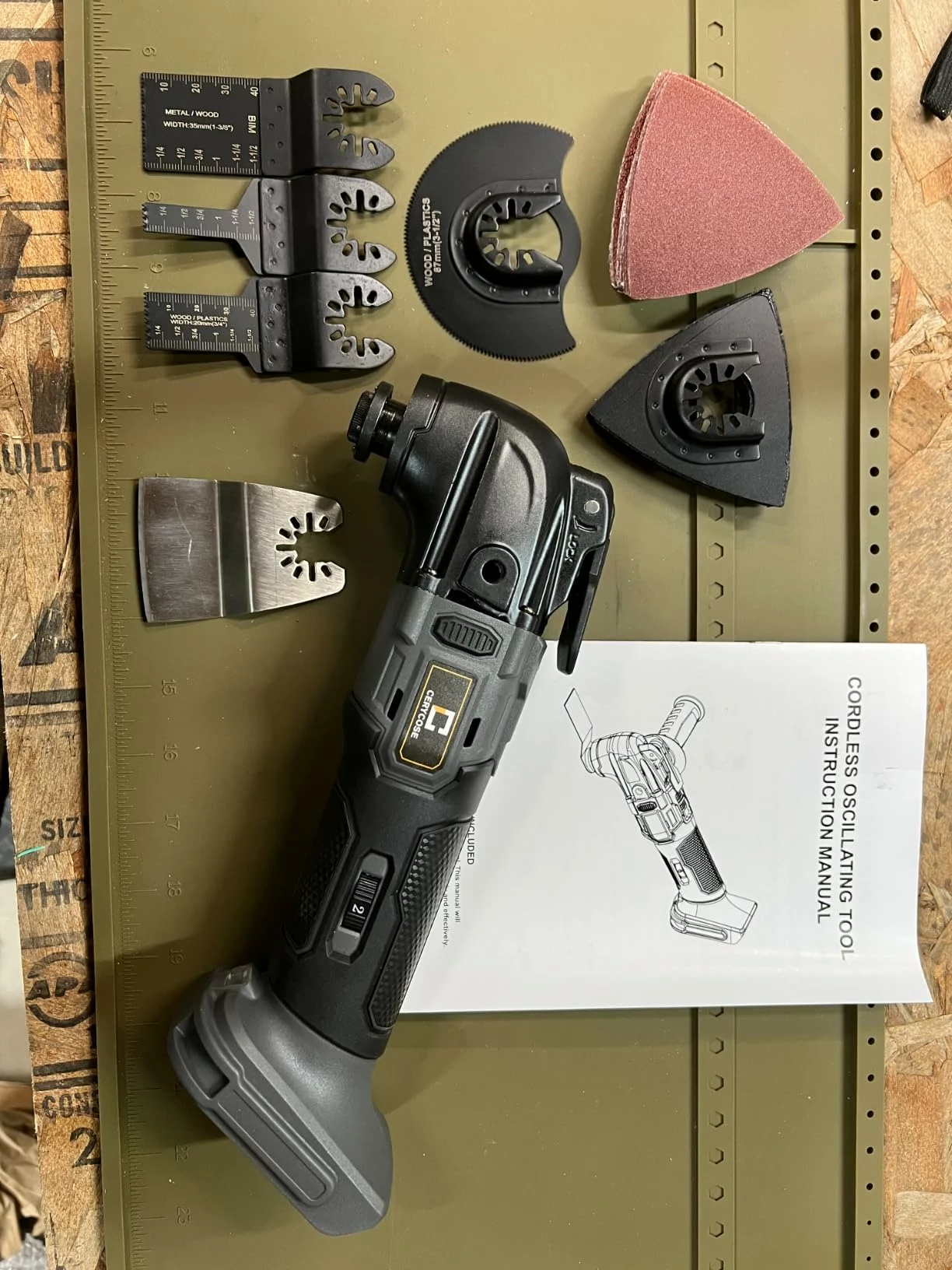 Click to view full screen 18V Cordless Oscillating Multi-Tool, Brushless Motor, 21000 OPM Max, Auxiliary Handle for Wood Cutting and Sanding Compatible with Milwaukee photo review