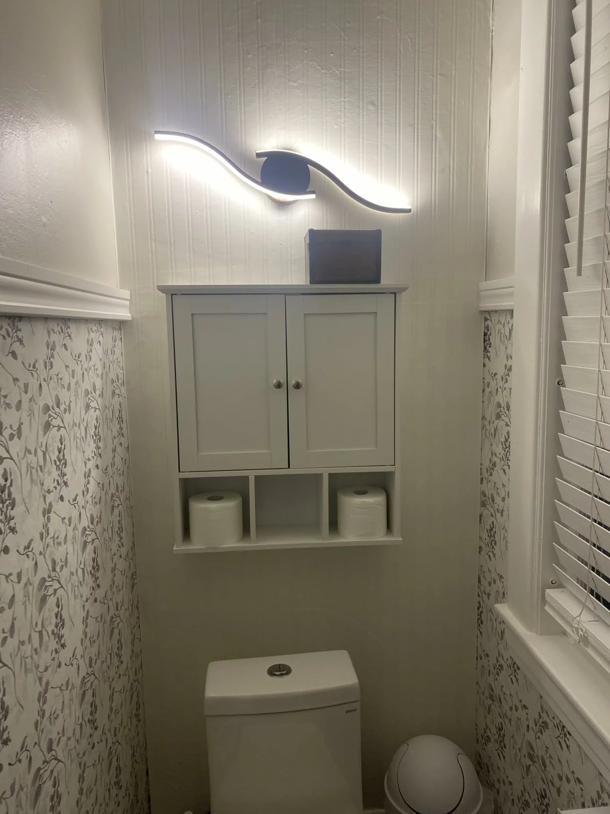 Click to view full screen Wall Mounted Bathroom Storage Cabinet, Over Toilet Organizer with Door, Adjustable Shelves for Medicine & Towels photo review