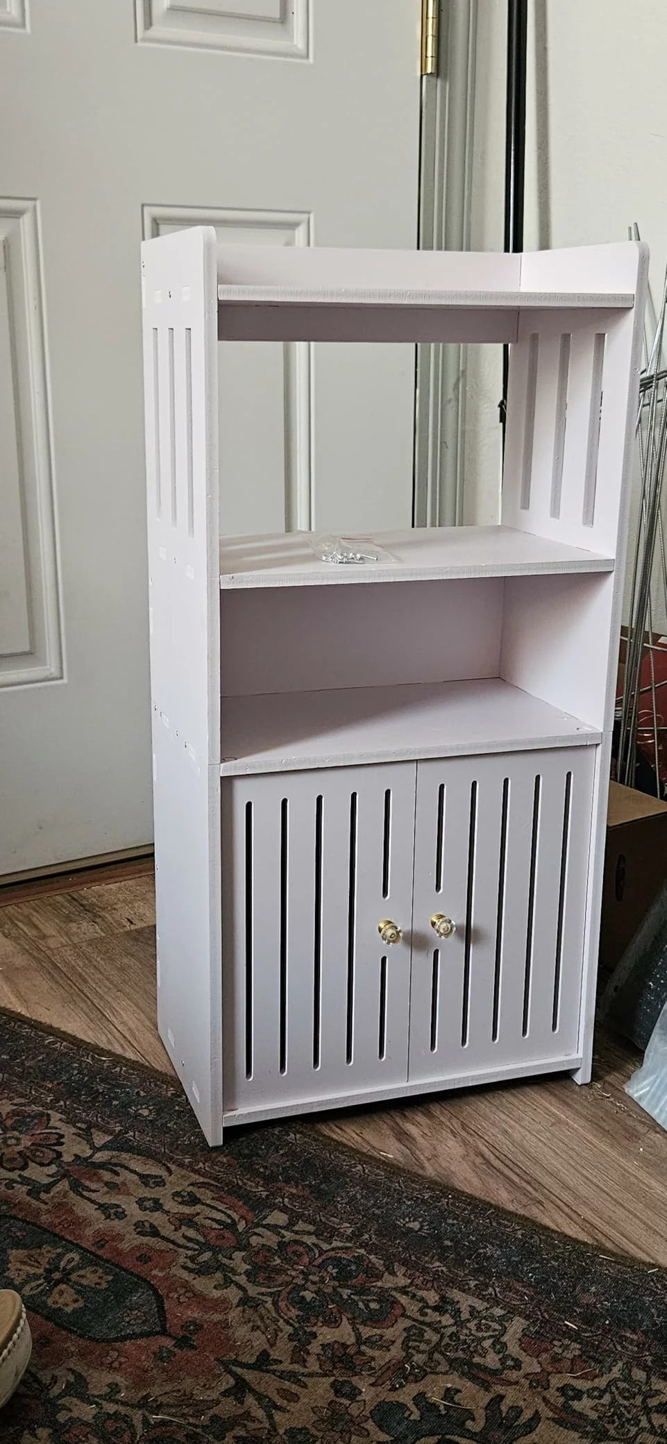 Click to view full screen 4-Tier Wall Mounted Bathroom Cabinet, Storage Organizer with Door & Shelf for Medicine, Towels, Small Spaces photo review