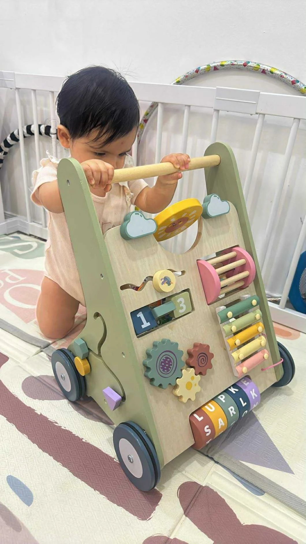 Click to view full screen Wooden Baby Push Walker Montessori Toy With Wheels for Babies 6-12 Months, Safe Push Walker Gift for 1 Year Old Boys Girls photo review