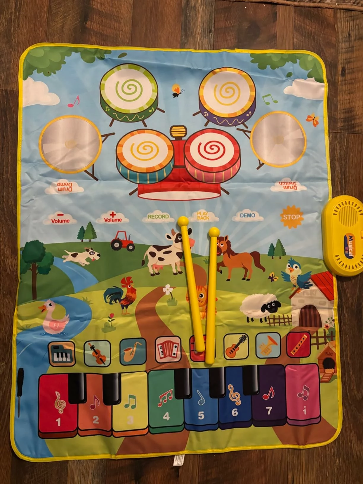 Click to view full screen Musical Mats 3-in-1 Piano Drum Animal, Sensory Montessori Learning Play Mat Educational Toys for Baby Girls Boys 1-5 photo review