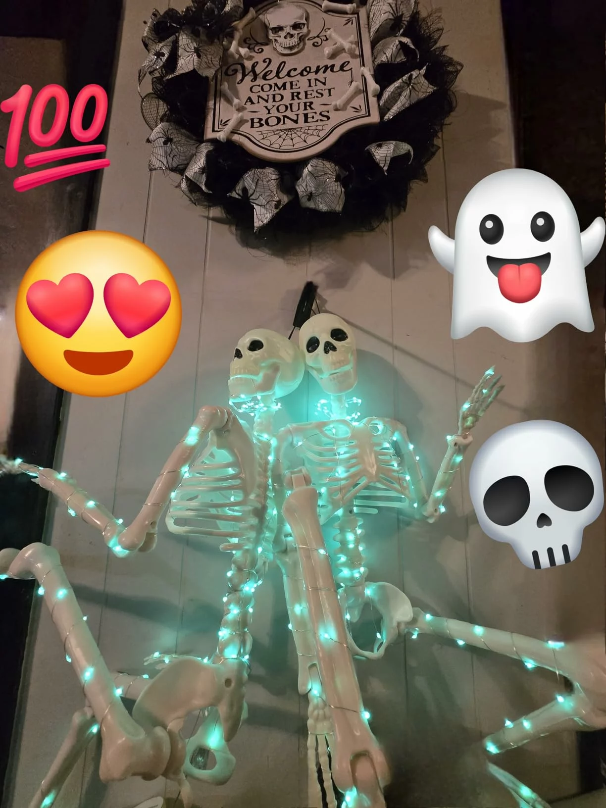 Click to view full screen 2 Pack 3FT Halloween Skeleton Decorations, 36 Inch Full Body Skeletons with White Light Eyes & Movable Joints for Outdoor Indoor Yard photo review