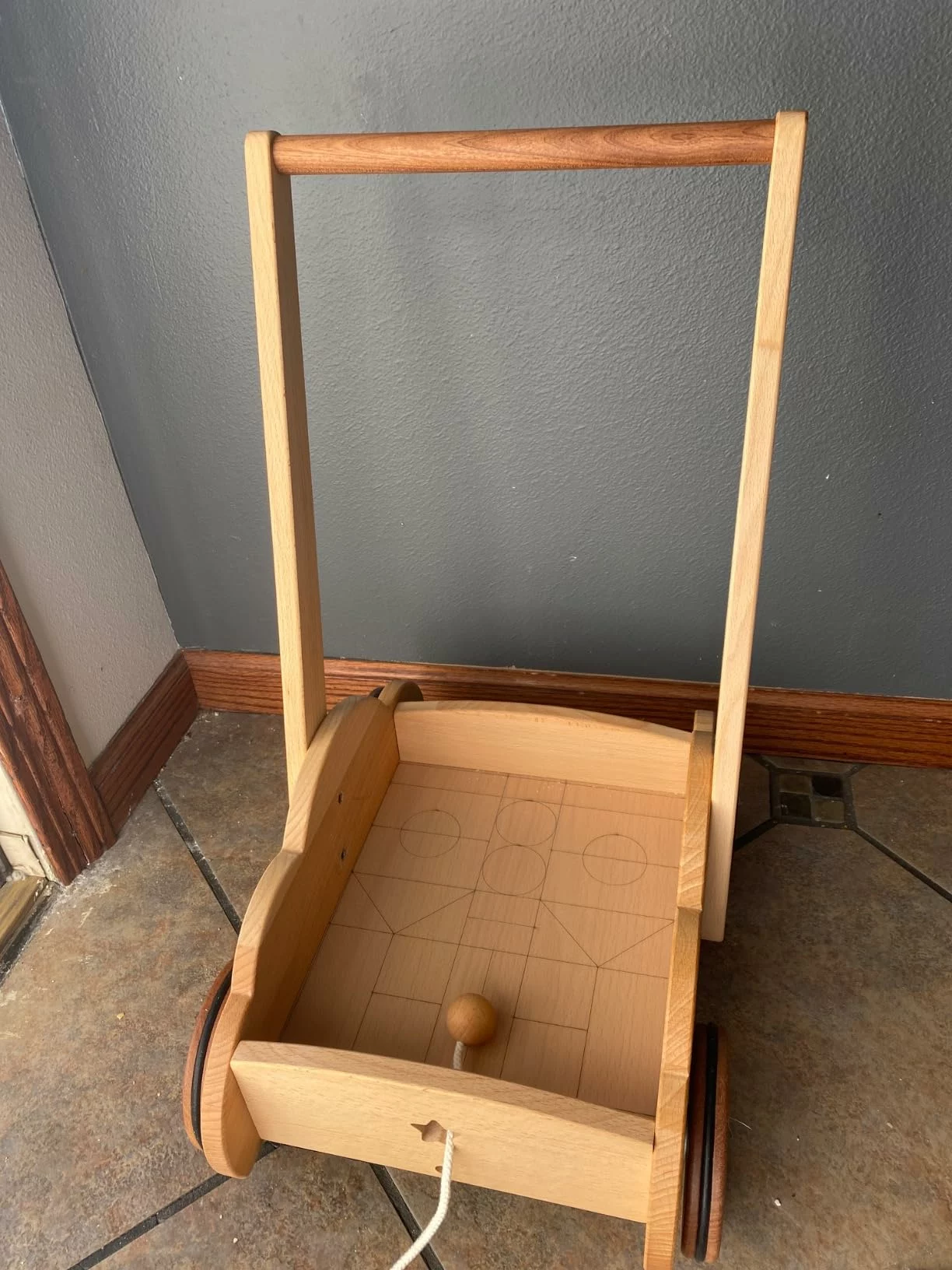 Click to view full screen Beright Wooden Baby Walker Push Toy, Montessori Learning Walking Toys for Toddlers, Natural Wood, No Blocks photo review