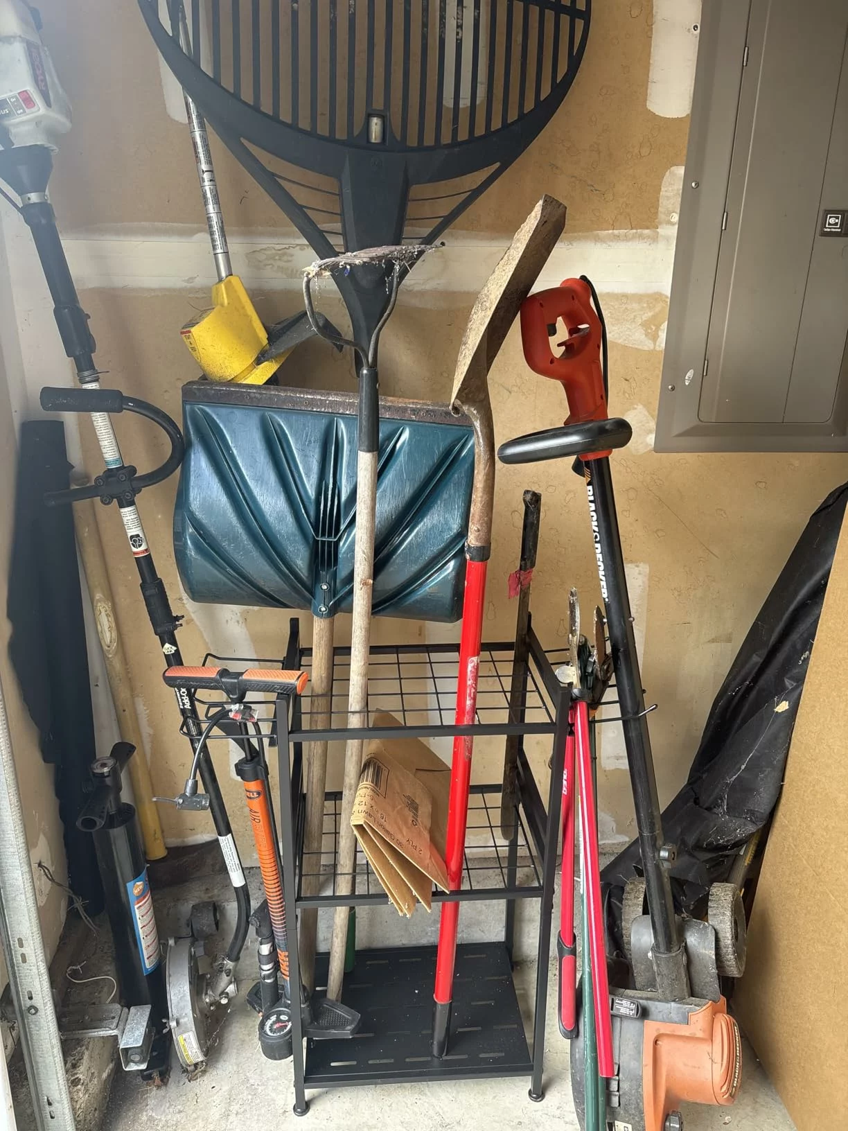 Click to view full screen 3 Tier Heavy Duty Garden Tool Organizer Rack Utility Yard Storage For Long Handle Tools Rake Brooms Shovel Garage photo review