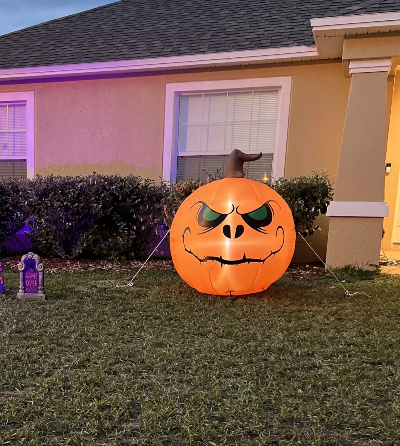 Click to view full screen 12FT Halloween Inflatable Ghost with Built-in LEDs & Red Eyes, Blow Up Outdoor Scary Front Yard Porch Party Decor photo review