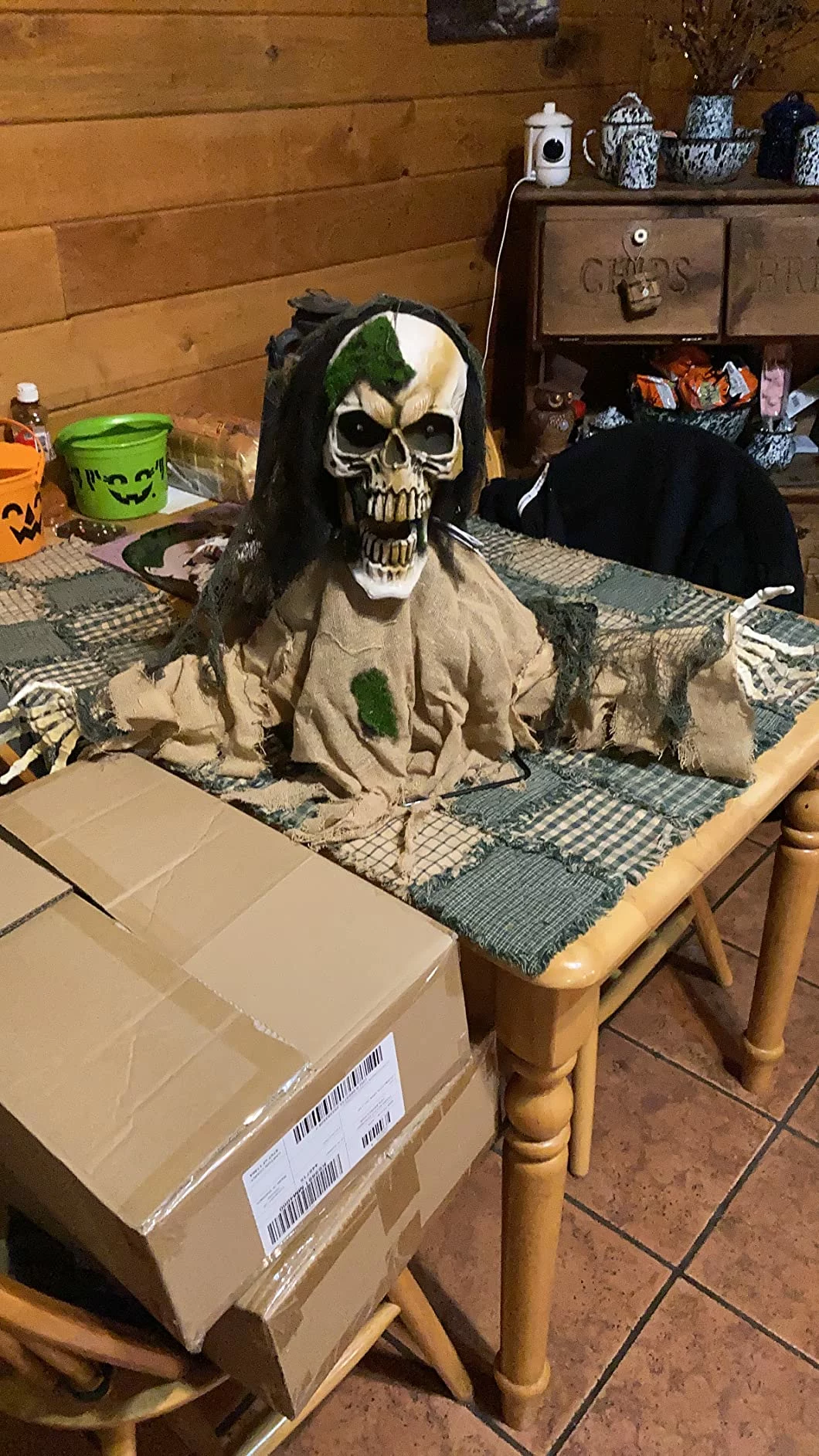 Click to view full screen JOYIN Animated Halloween Zombie Groundbreaker, Light-Up Skeleton Prop with Scary Sound for Outdoor Yard, Lawn, Patio & Haunted House Decoration photo review