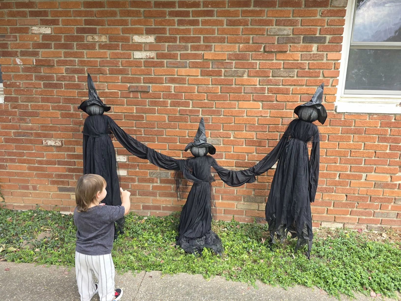 Halloween Decorations Outdoor Waterproof 3 Pack 5Ft Holding Hands Lighted Witches Stakes With Glowing Face Witch Decor photo review
