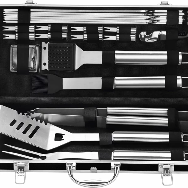 22Pcs Stainless Steel Barbecue Grill Accessories With Black Aluminum Case Outdoor Grill Tools Kit Grilling Gifts For Men Dad