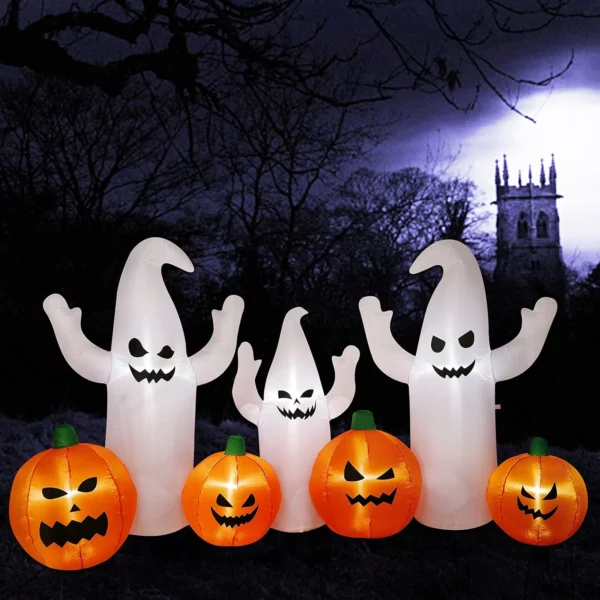 8FT Halloween Inflatable Ghosts with Pumpkins Blow Up Decorations Lighted Waterproof for Garden Lawn Yard Party