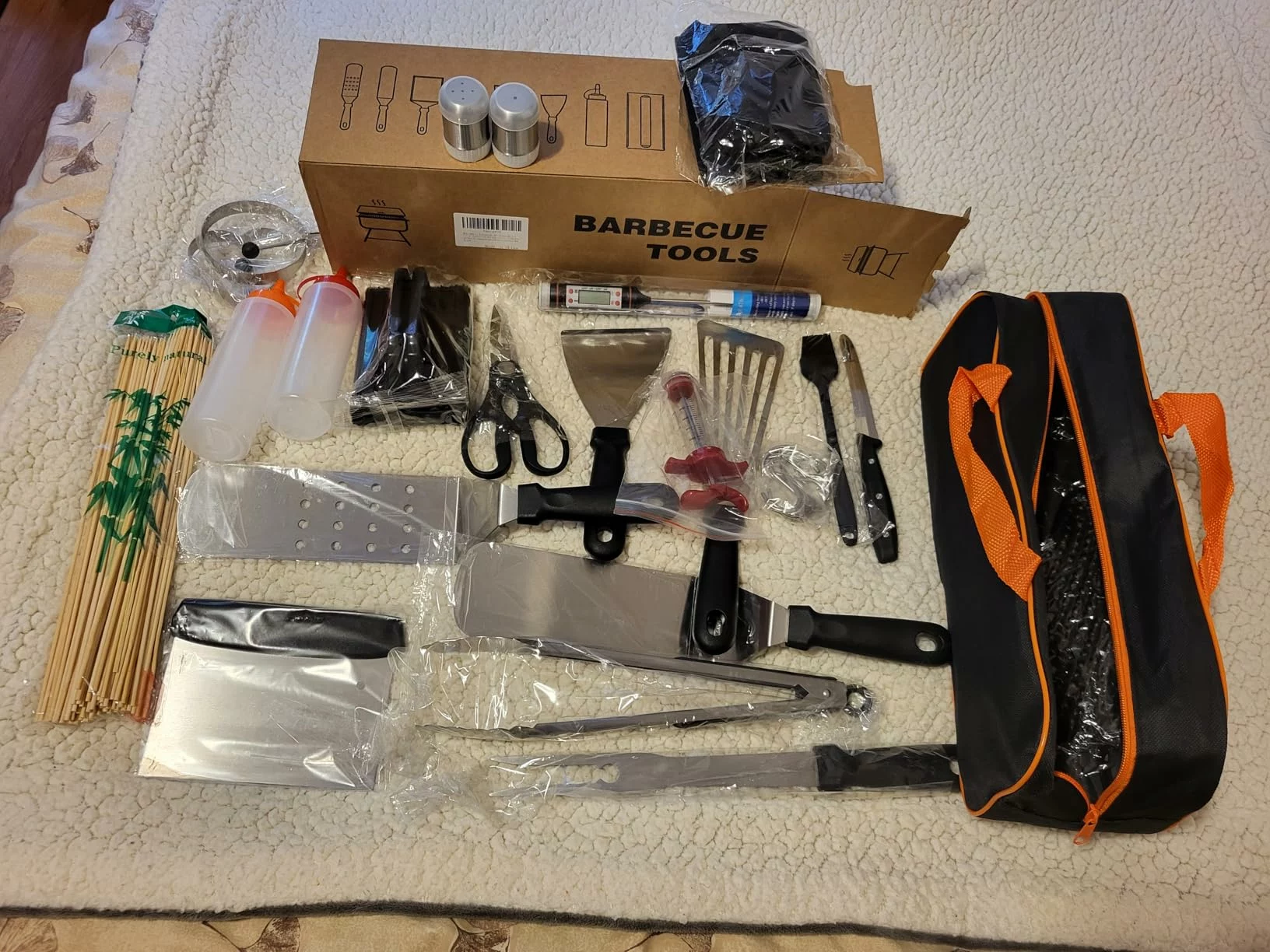 Click to view full screen 76Pcs Griddle Accessories Kit Flat Top Grill Tools Set With Spatulas Scraper Thermometer Storage Bag Outdoor Cooking Utensils Camping photo review