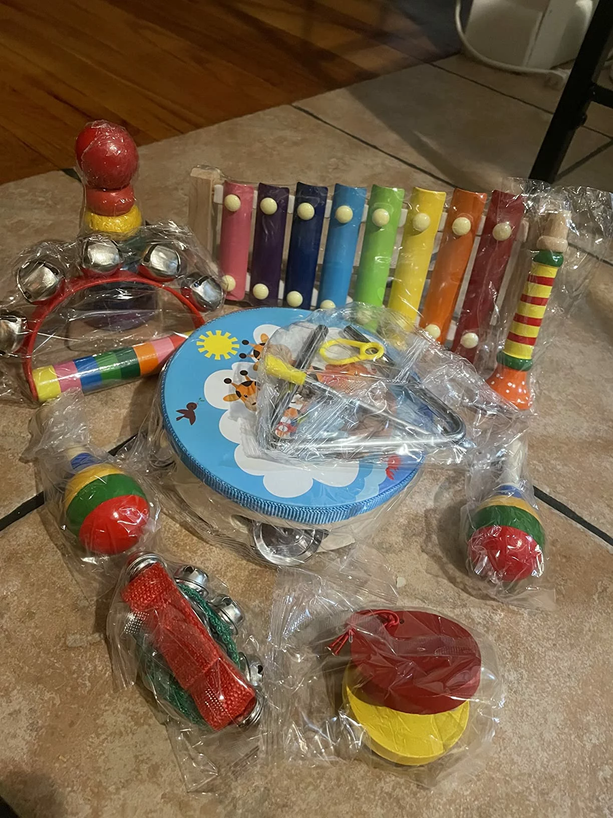Click to view full screen Preschool Musical Instruments Set for Toddlers, Wooden Percussion Educational Music Toys for Baby Kids with Storage Carry Bag photo review