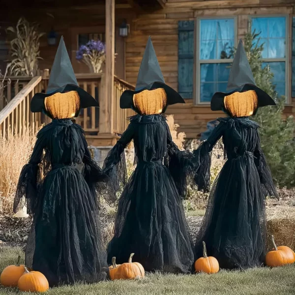 Halloween Decorations Outdoor Waterproof 3 Pack 5Ft Holding Hands Lighted Witches Stakes With Glowing Face Witch Decor