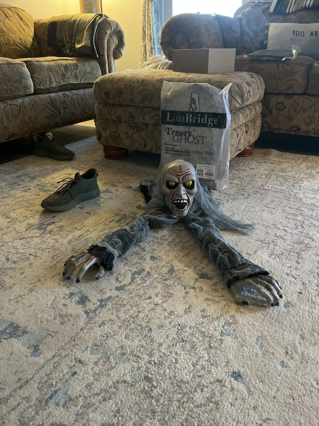Click to view full screen JOYIN Halloween Groundbreaker Zombie, Animated Outdoor Decoration with Light-Up Eyes & Sound for Lawn, Graveyard, Haunted House & Yard Props photo review