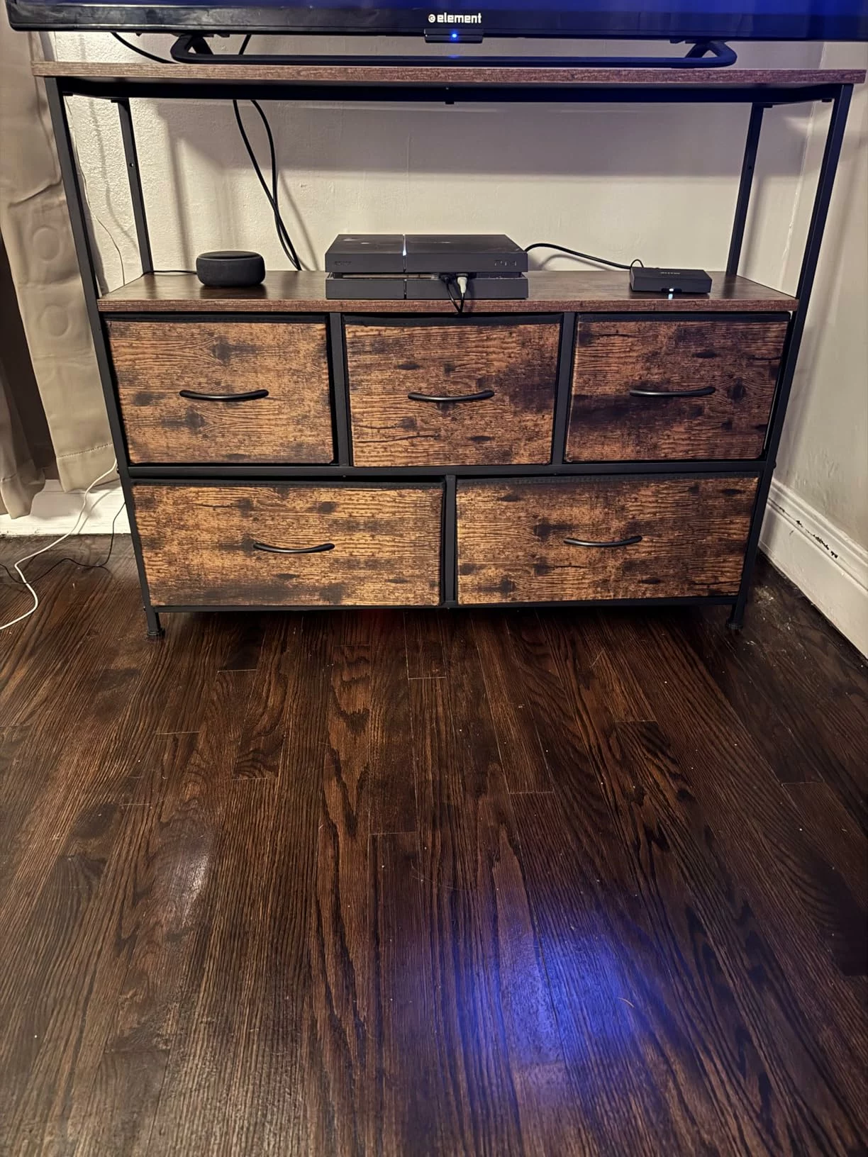 Click to view full screen TV Stand Dresser with 5 Fabric Drawers Entertainment Media Console Table for 45" TV, Open Shelf Storage for Bedroom photo review