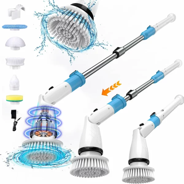 Electric Spin Scrubber Shower Cleaner Brush With 5 Replaceable Heads 450RPM Bathroom Scrubber With Long Handle For Bathtub